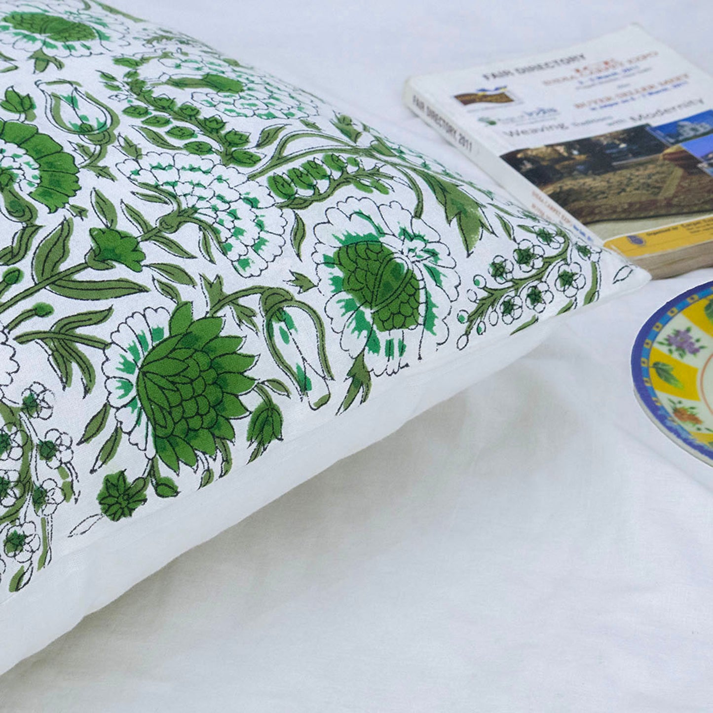 Green Floral Cotton Cushion Cover | Hand Block Print Decorative Pillow Cover | Indian Boho Sofa Cushion Case