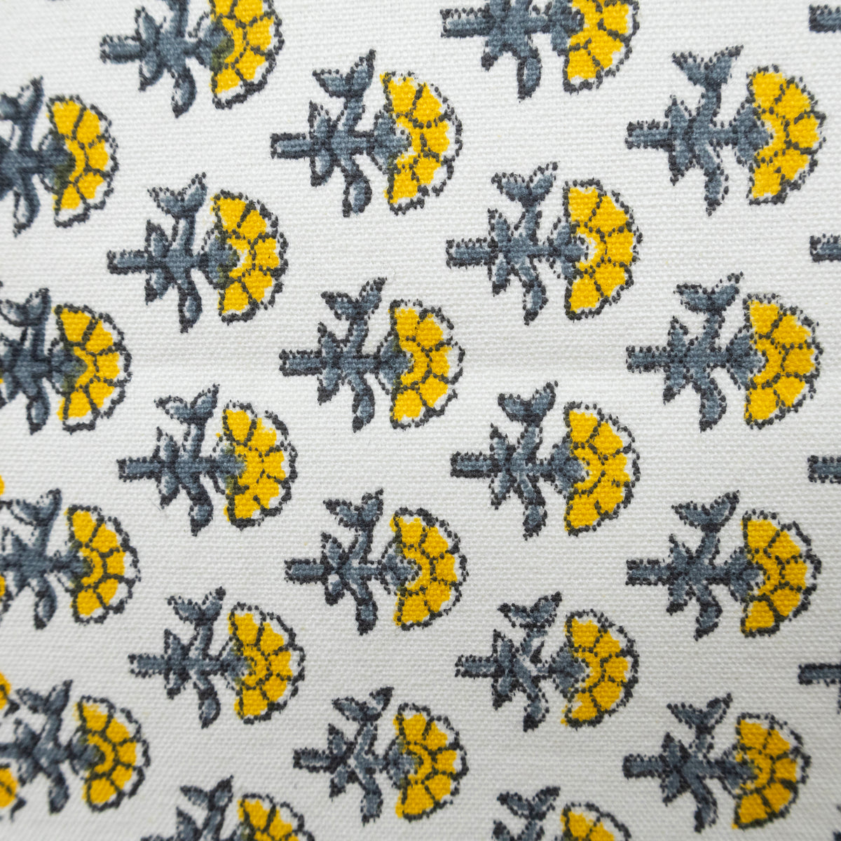Yellow Grey Floral Block Print Table Runner Indian Cotton Boho Farmhouse Dining Decor Custom Size Hand Printed