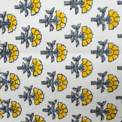 Yellow Grey Floral Block Print Table Runner Indian Cotton Boho Farmhouse Dining Decor Custom Size Hand Printed