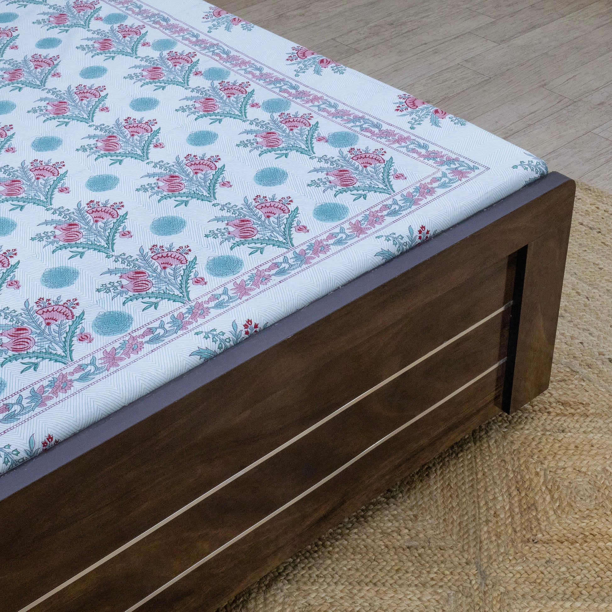 Indian Handmade Block Printed Red and Green Floral Pattern Cotton Bed sheet For living Room, Kids Room - My Store