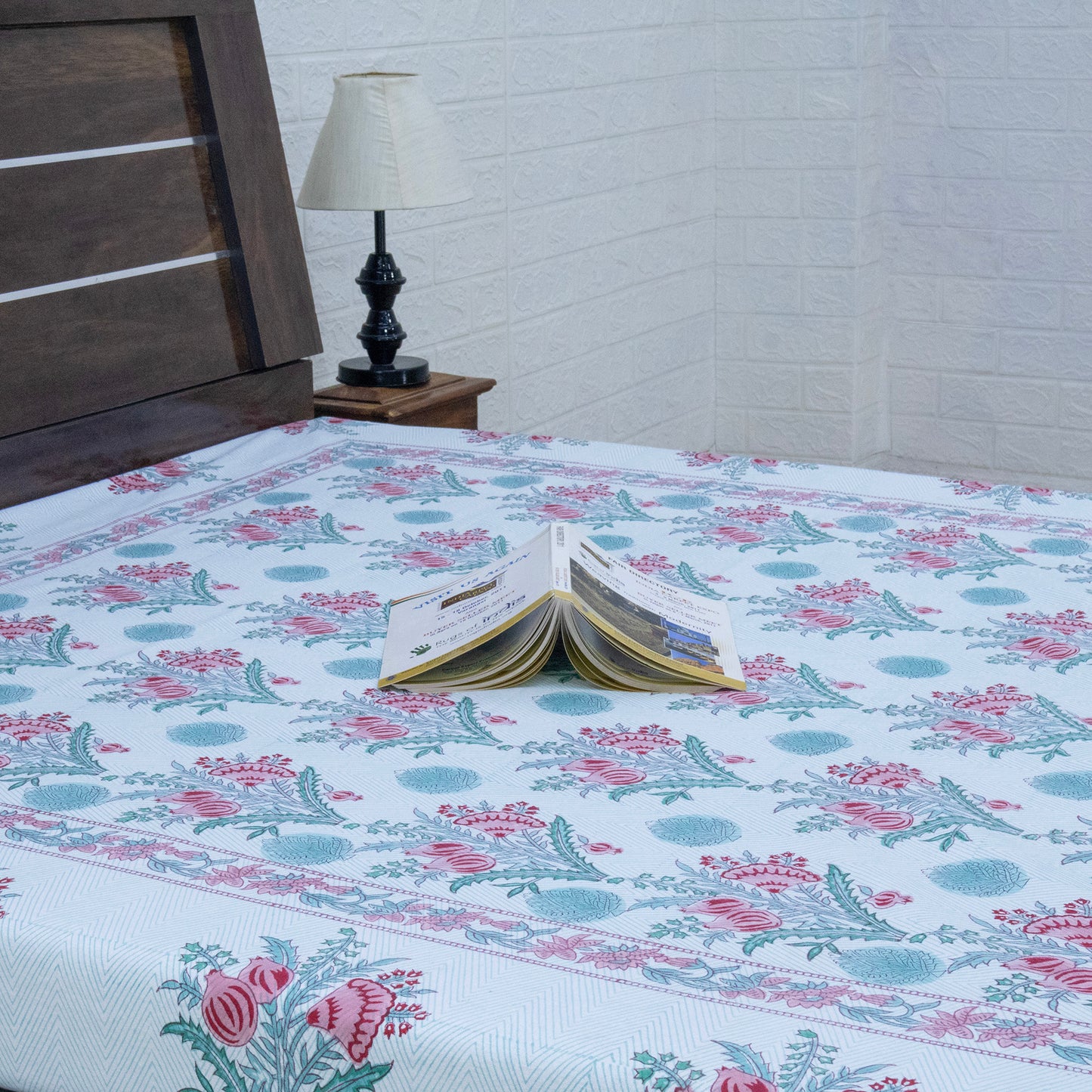 Indian Handmade Block Printed Red and Green Floral Pattern Cotton Bed sheet For living Room, Kids Room - My Store