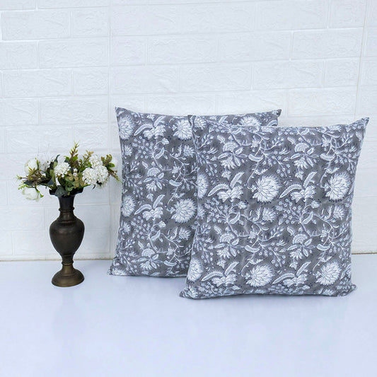 Boho Decor Sofa Pillow Cover Hand Block Printed Cotton Cushion Covers White Floral Decorative Cushion Cover