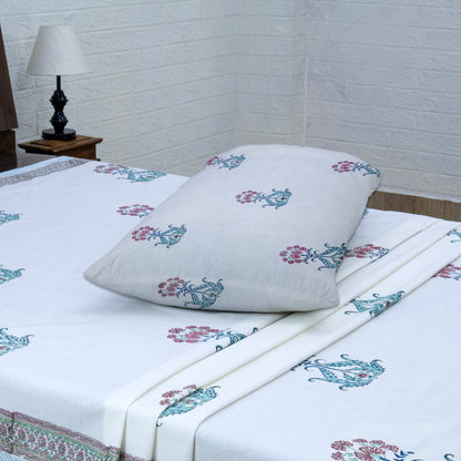 Indian Handmade Block Printed White and Maroon Floral Pattern Cotton Bed sheet For living Room, Kids Room - My Store
