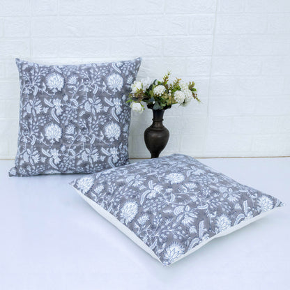 Boho Decor Sofa Pillow Cover Hand Block Printed Cotton Cushion Covers White Floral Decorative Cushion Cover