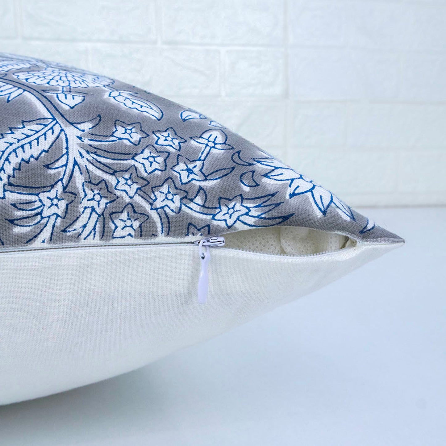 Boho Decor Sofa Pillow Cover Hand Block Printed Cotton Cushion Covers White Floral Decorative Cushion Cover