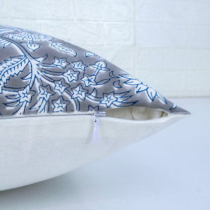 Boho Decor Sofa Pillow Cover Hand Block Printed Cotton Cushion Covers White Floral Decorative Cushion Cover