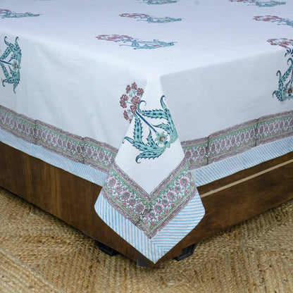Indian Handmade Block Printed White and Maroon Floral Pattern Cotton Bed sheet For living Room, Kids Room - My Store
