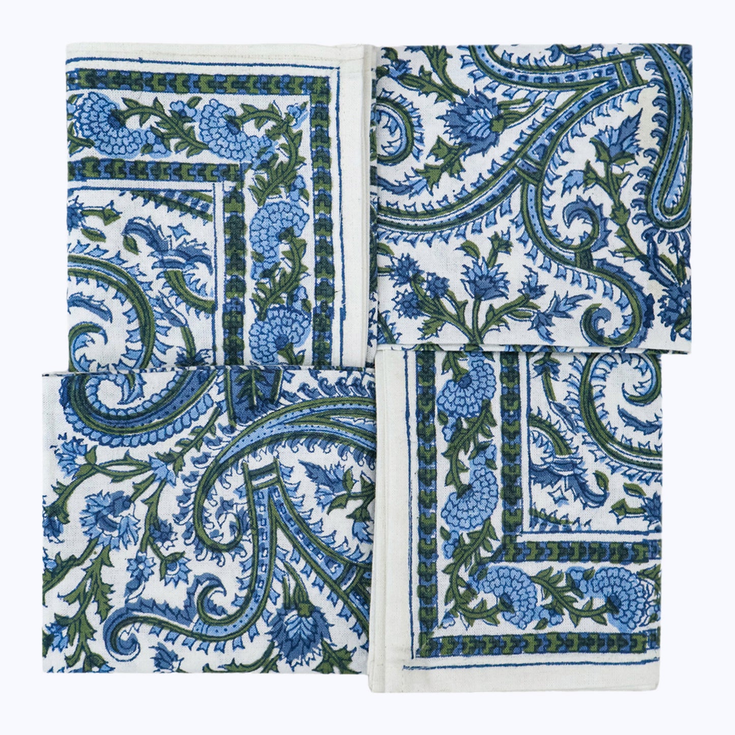 Handcrafted Blue and Green Block Printed Set Of 4 Napkins - My Store