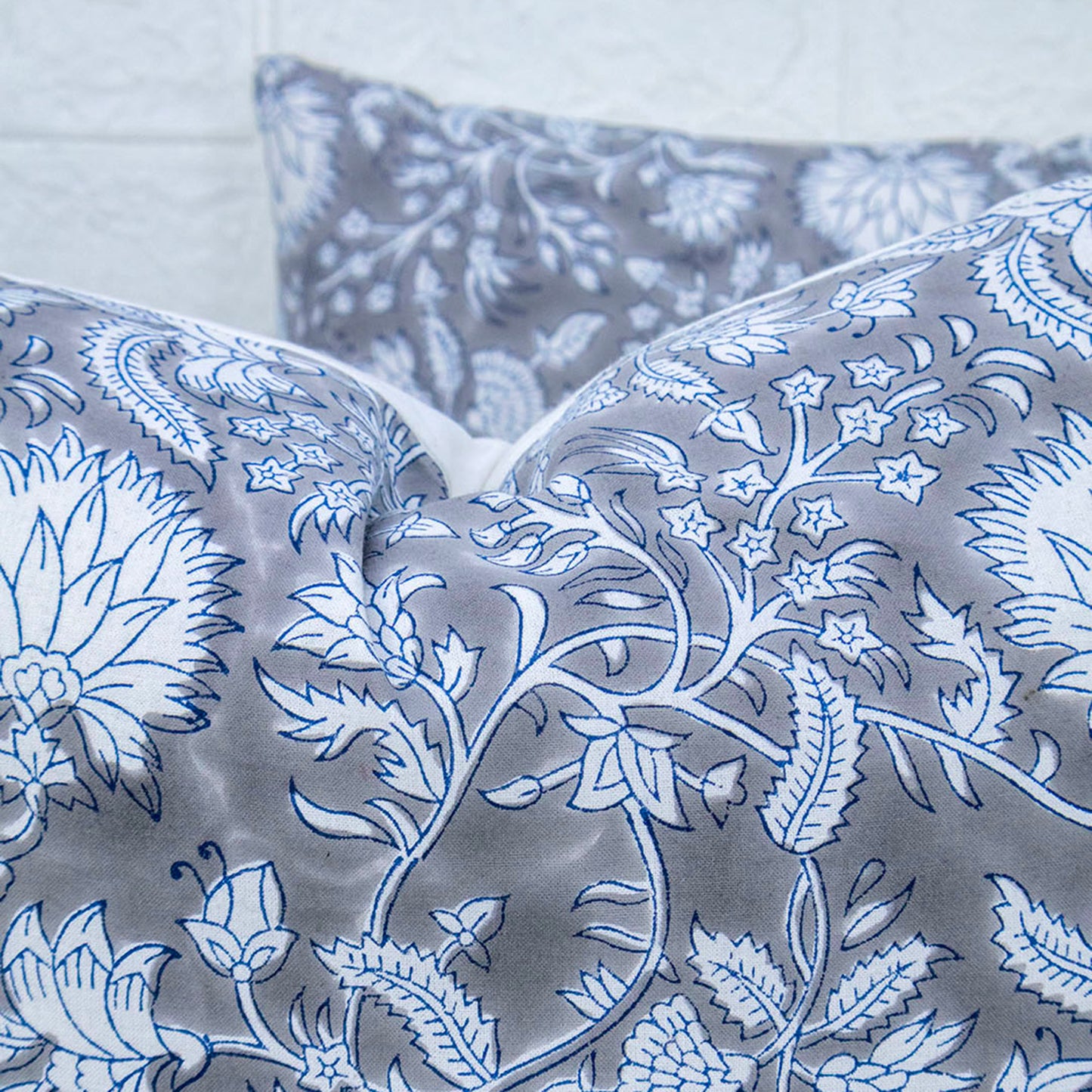 Boho Decor Sofa Pillow Cover Hand Block Printed Cotton Cushion Covers White Floral Decorative Cushion Cover