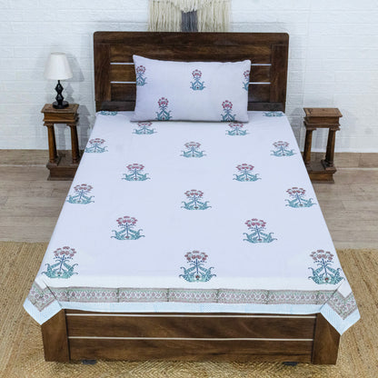 Indian Handmade Block Printed White and Maroon Floral Pattern Cotton Bed sheet For living Room, Kids Room - My Store