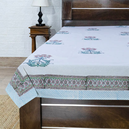 Indian Handmade Block Printed White and Maroon Floral Pattern Cotton Bed sheet For living Room, Kids Room - My Store