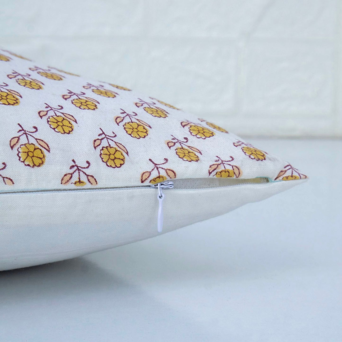 Yellow Floral Print Pillow Cover Block Printed Cotton Cushion Cover Boho Sofa Decor Housewarming Gift