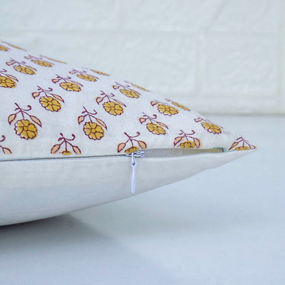 Yellow Floral Print Pillow Cover Block Printed Cotton Cushion Cover Boho Sofa Decor Housewarming Gift