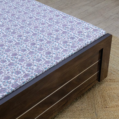 Indian Handmade Block Printed Pink and Green Floral Pattern Cotton Bed sheet For living Room, Kids Room - My Store