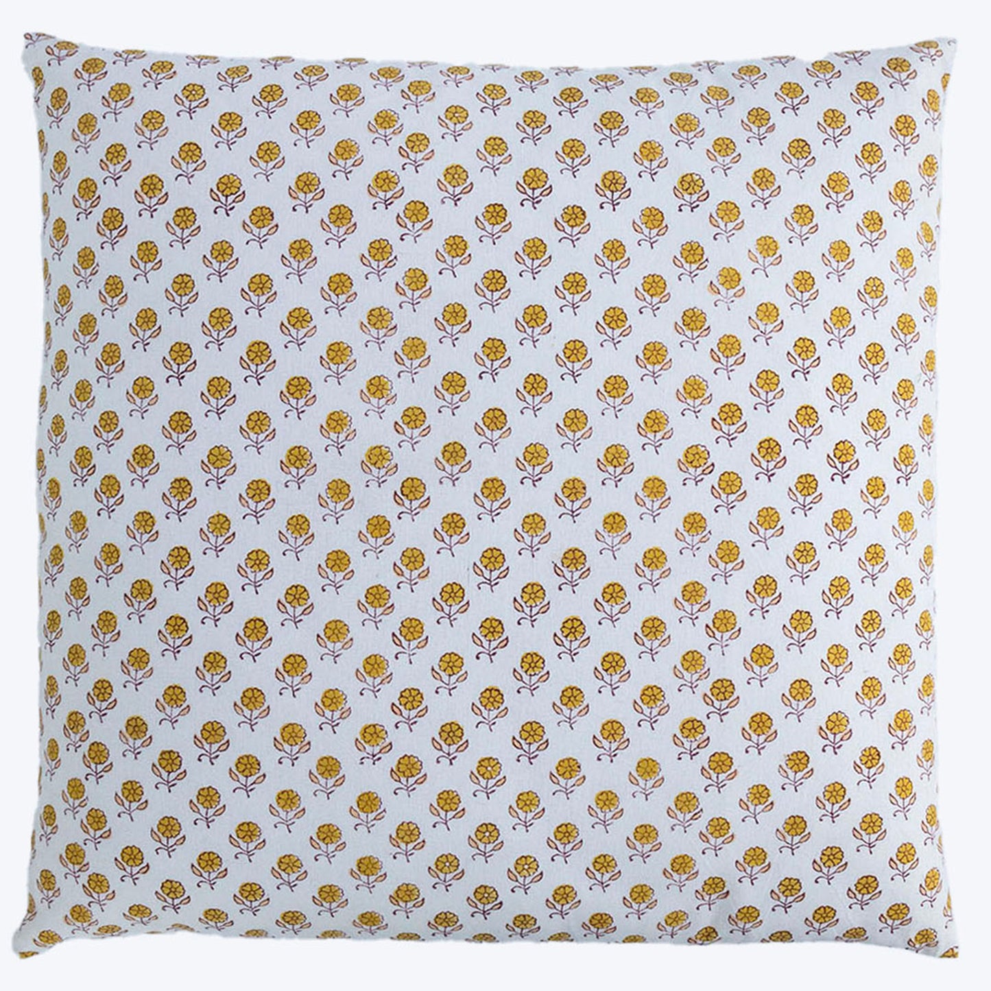 Yellow Floral Print Pillow Cover Block Printed Cotton Cushion Cover Boho Sofa Decor Housewarming Gift