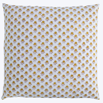 Yellow Floral Print Pillow Cover Block Printed Cotton Cushion Cover Boho Sofa Decor Housewarming Gift