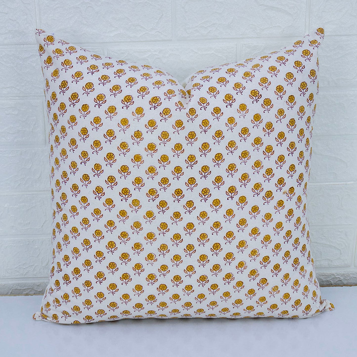 Yellow Floral Print Pillow Cover Block Printed Cotton Cushion Cover Boho Sofa Decor Housewarming Gift