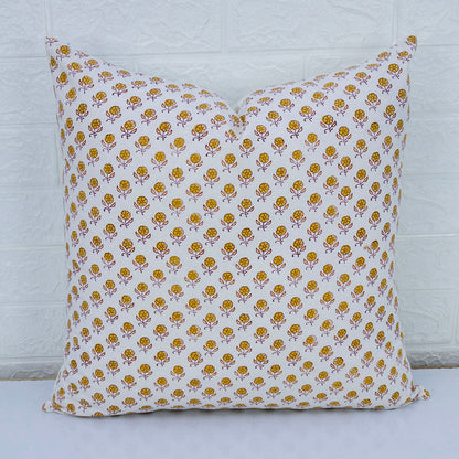 Yellow Floral Print Pillow Cover Block Printed Cotton Cushion Cover Boho Sofa Decor Housewarming Gift