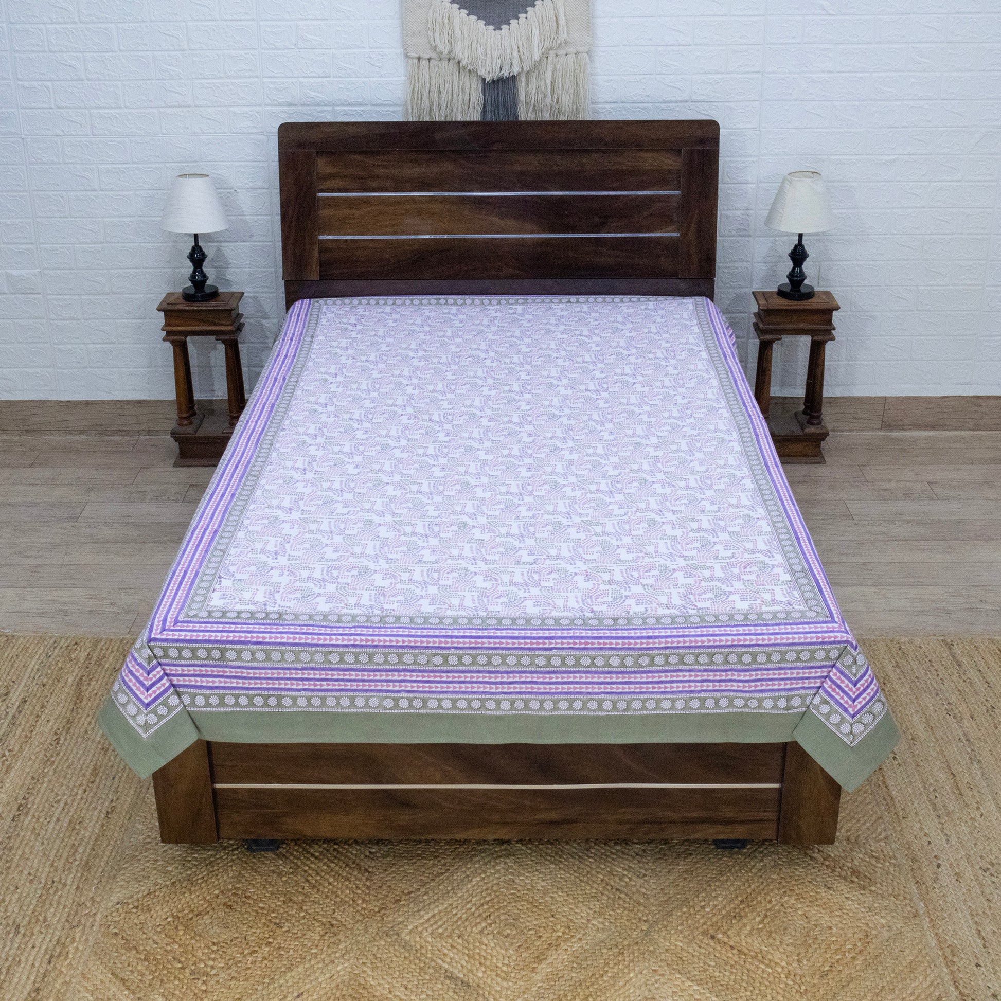 Purple Color Cotton Bedsheet – Hand Block Floral Print– King, Queen, Twin Sizes - My Store