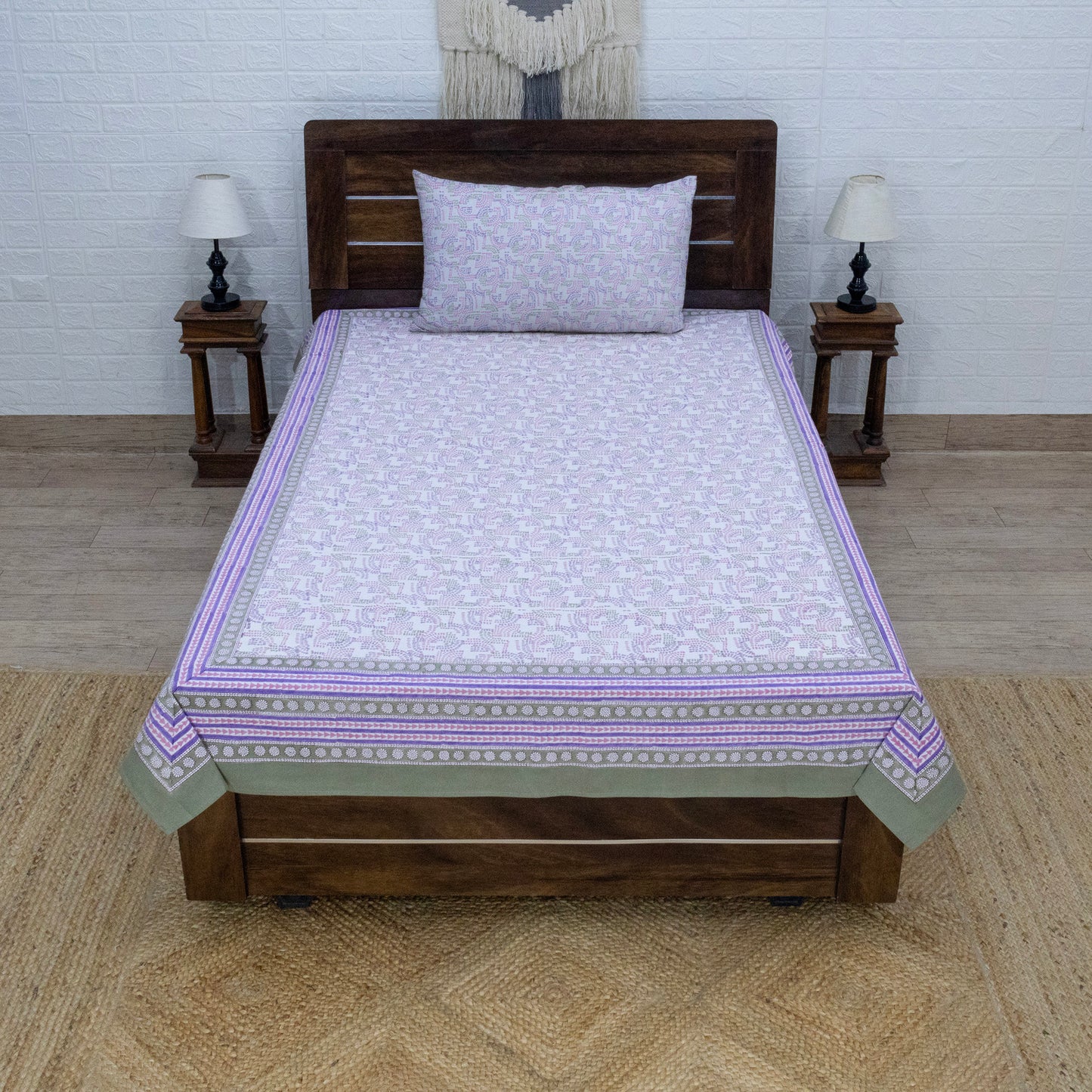 Purple Color Cotton Bedsheet – Hand Block Floral Print– King, Queen, Twin Sizes - My Store