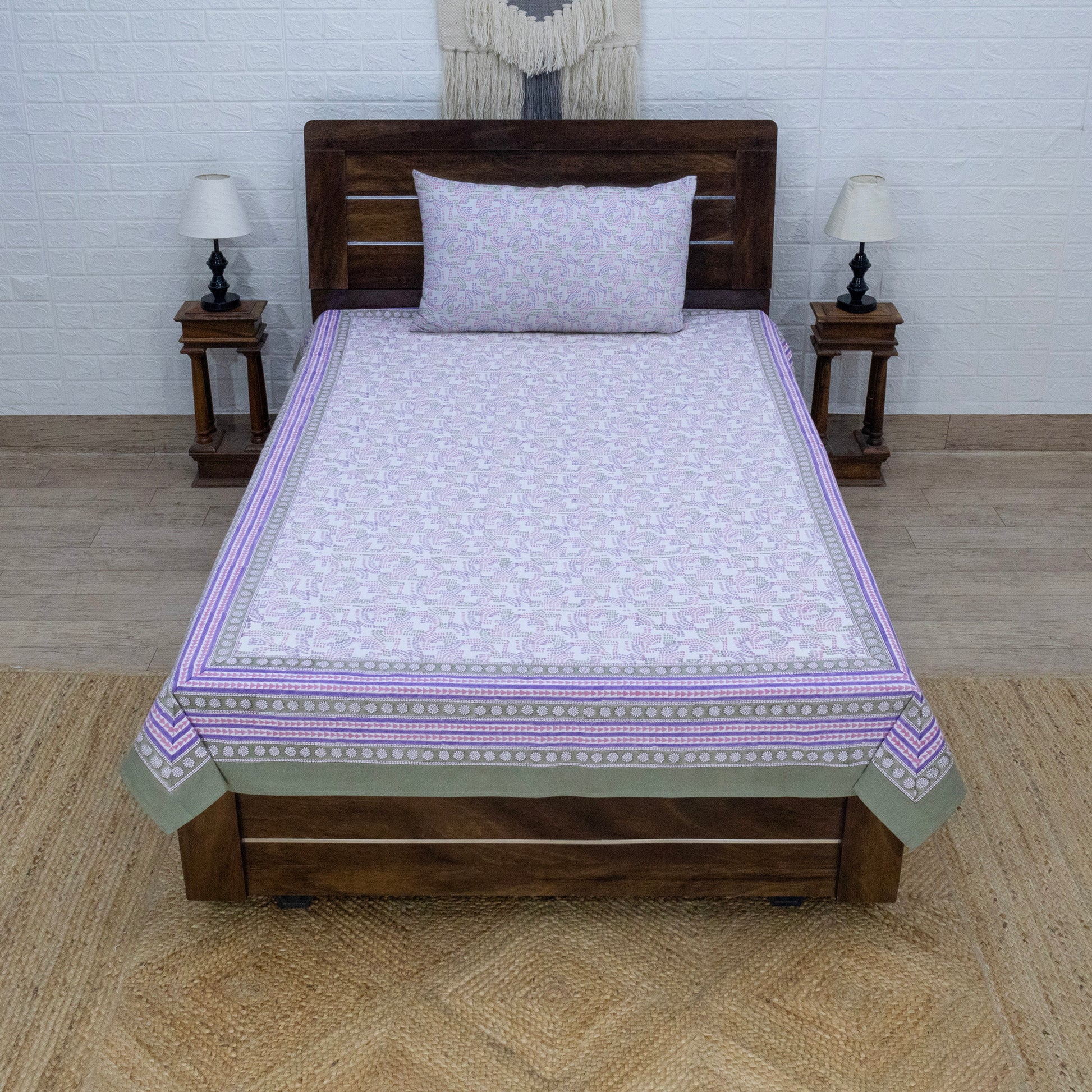 Purple Color Cotton Bedsheet – Hand Block Floral Print– King, Queen, Twin Sizes - My Store