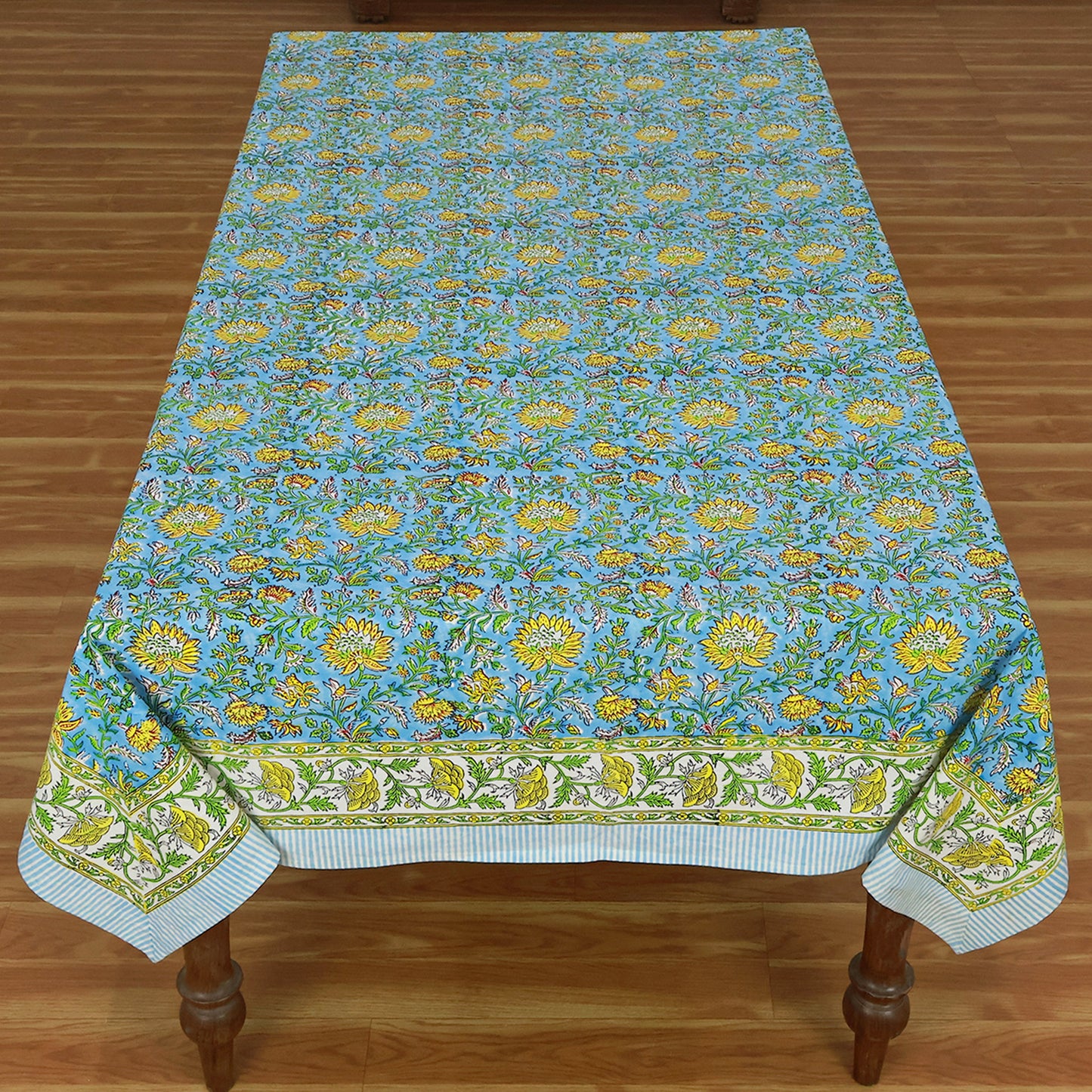 Floral Cotton Blue Hand Block Printed Tablecloth For Dinning - My Store