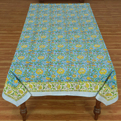 Floral Cotton Blue Hand Block Printed Tablecloth For Dinning - My Store