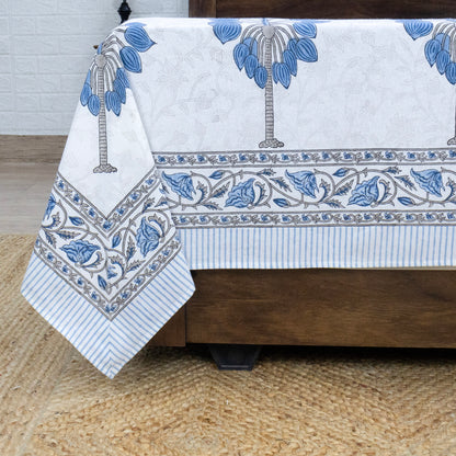 Indian Handmade Block Printed Blue and Gray Floral Pattern Cotton Bed sheet For living Room, Kids Room - My Store