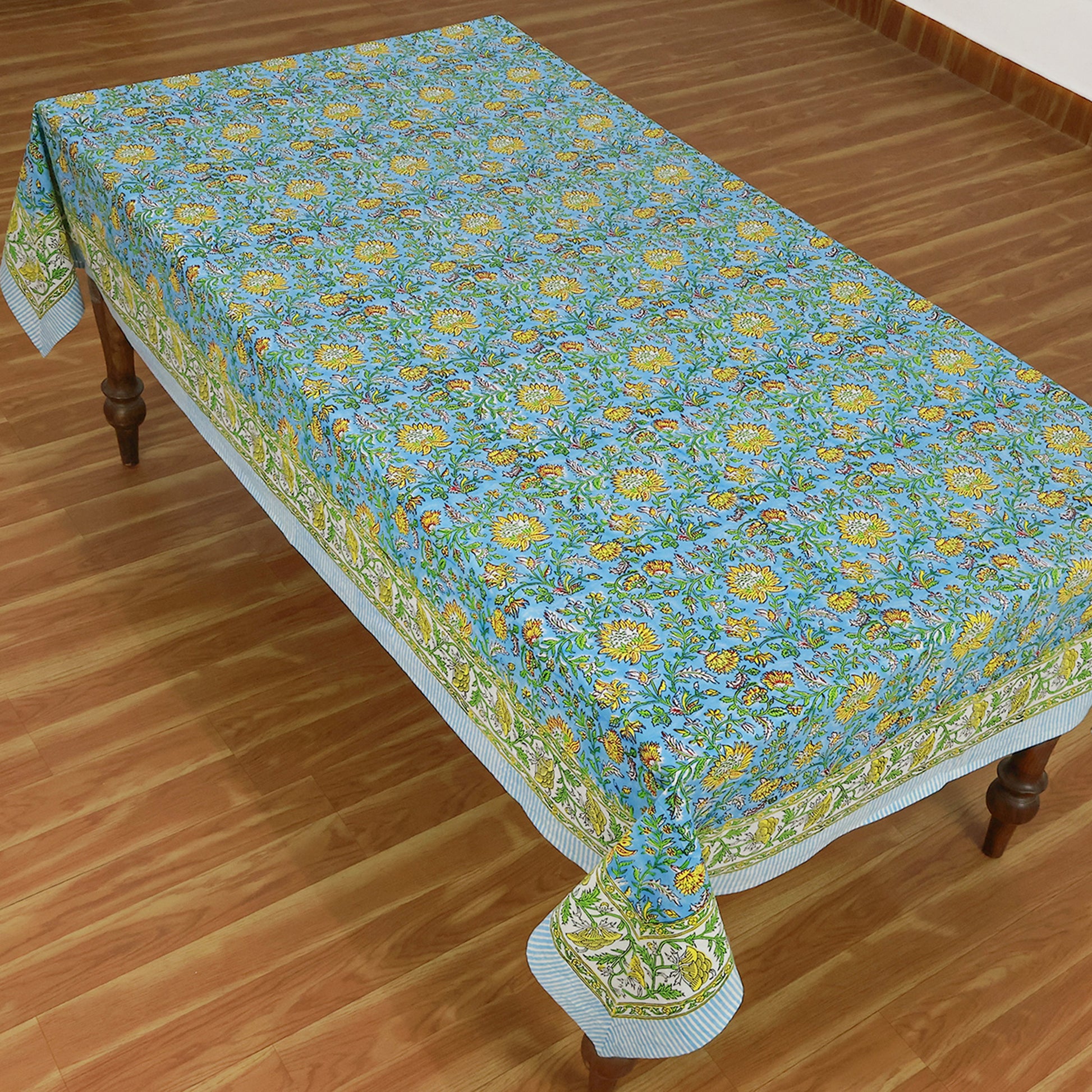 Floral Cotton Blue Hand Block Printed Tablecloth For Dinning - My Store