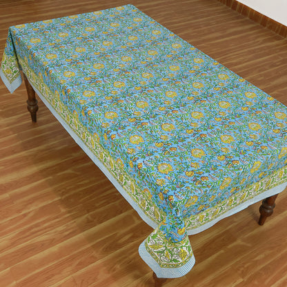 Floral Cotton Blue Hand Block Printed Tablecloth For Dinning - My Store