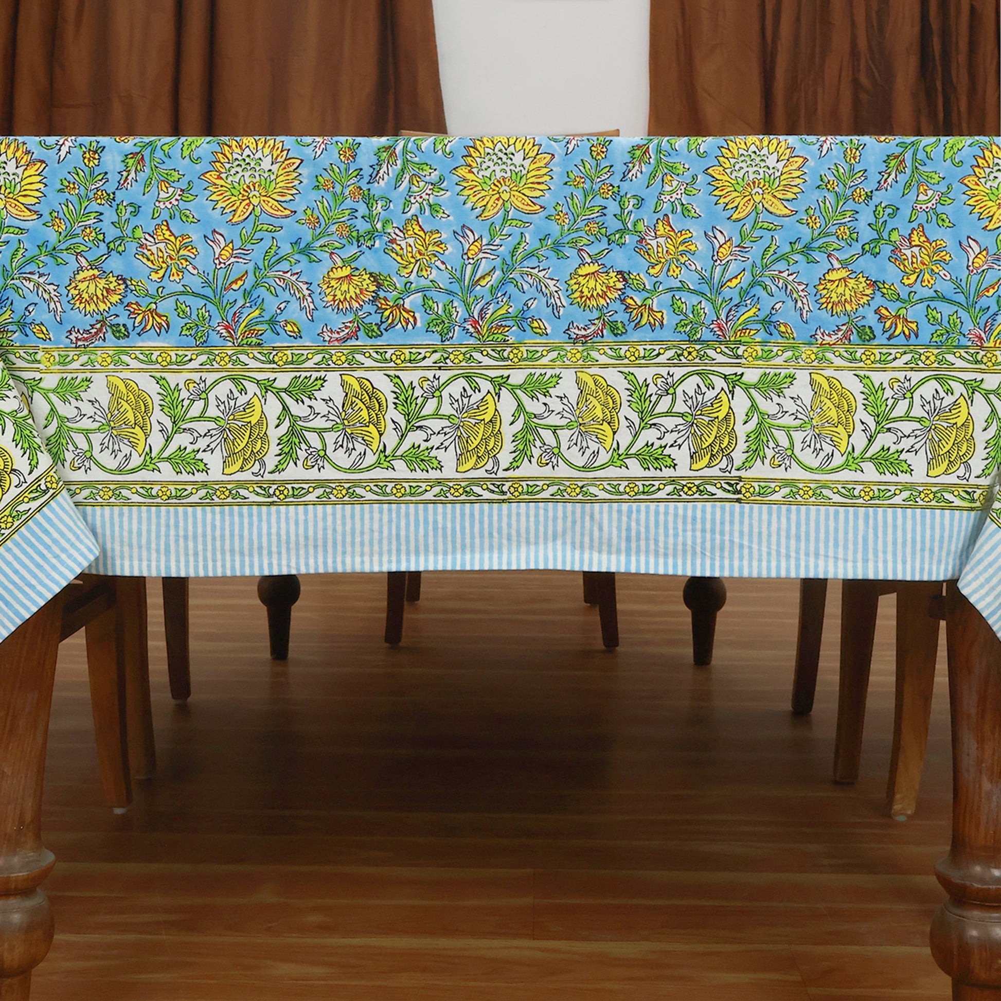 Floral Cotton Blue Hand Block Printed Tablecloth For Dinning - My Store