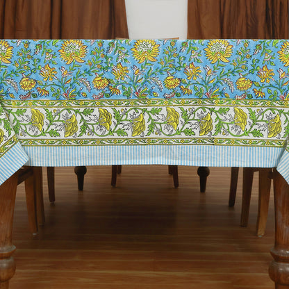 Floral Cotton Blue Hand Block Printed Tablecloth For Dinning - My Store