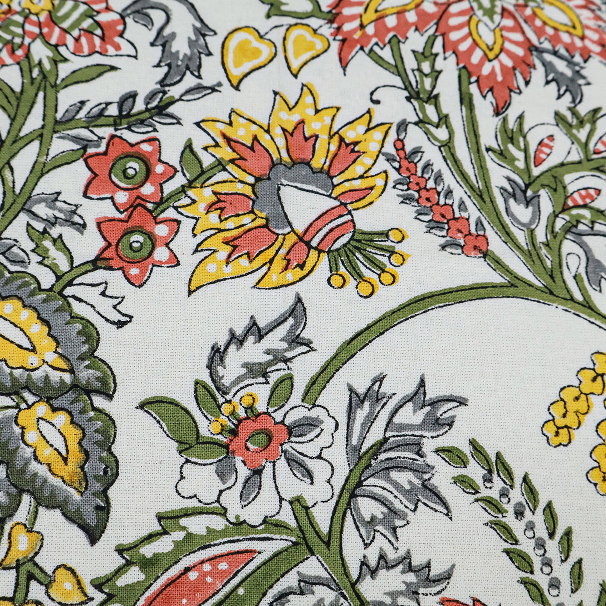 Green and White Hand Block Printed Cotton Napkins Set Of 4 - My Store