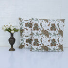 Brownn White Floral Print Cushion Cover Hand Block Printed Cotton Pillow Cover Boho Sofa Decor Housewarming Gift