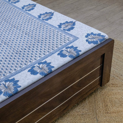 Indian Handmade Block Printed Blue and Gray Floral Pattern Cotton Bed sheet For living Room, Kids Room - My Store