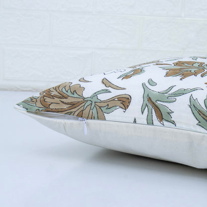 Brownn White Floral Print Cushion Cover Hand Block Printed Cotton Pillow Cover Boho Sofa Decor Housewarming Gift