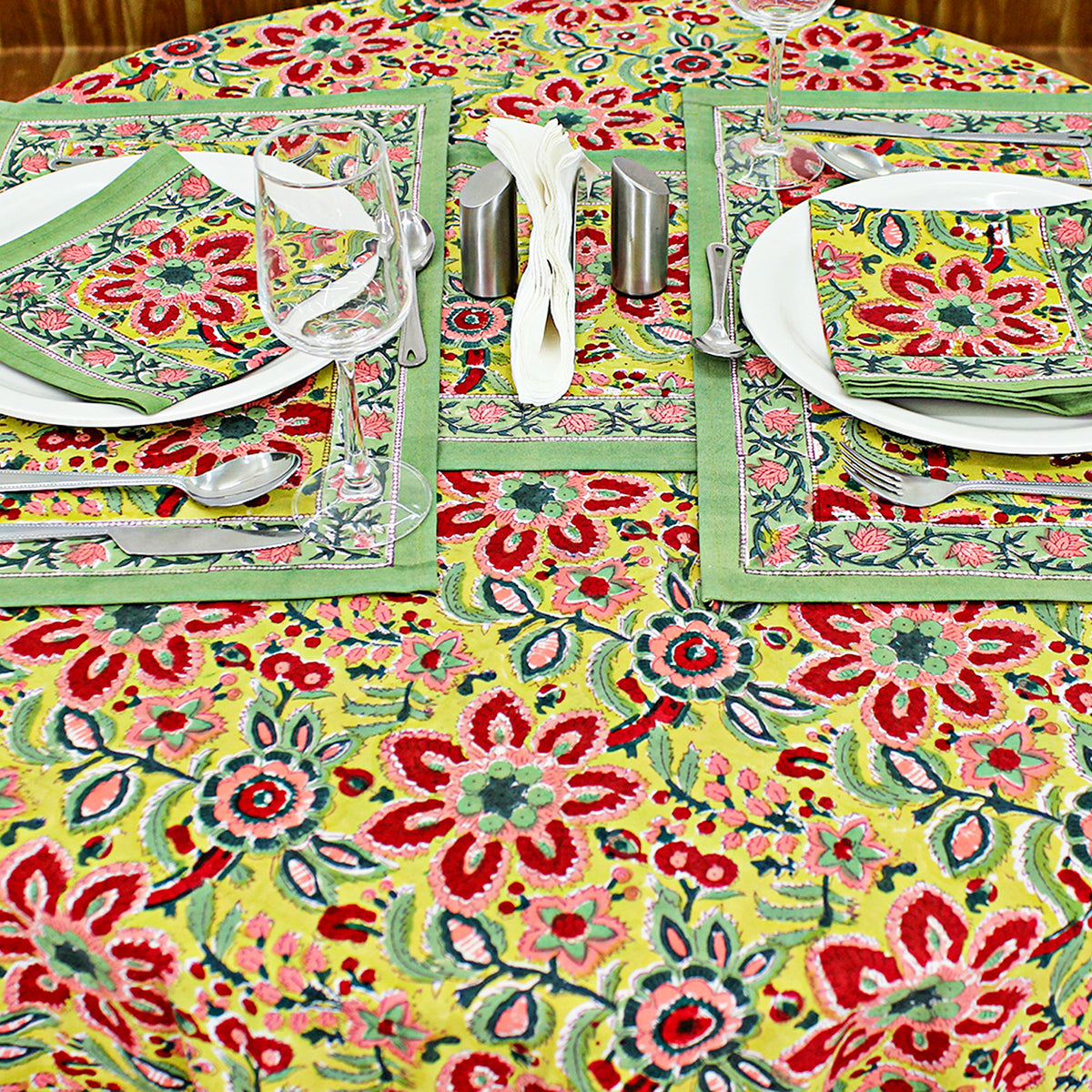 Hand Block Printed Floral Round Cotton Tablecloth - My Store