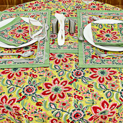 Hand Block Printed Floral Round Cotton Tablecloth - My Store