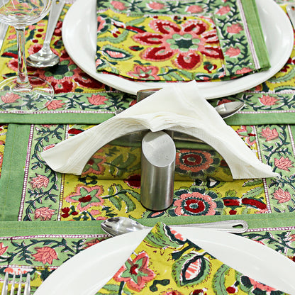 Hand Block Printed Floral Round Cotton Tablecloth - My Store