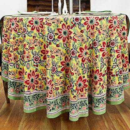 Hand Block Printed Floral Round Cotton Tablecloth - My Store