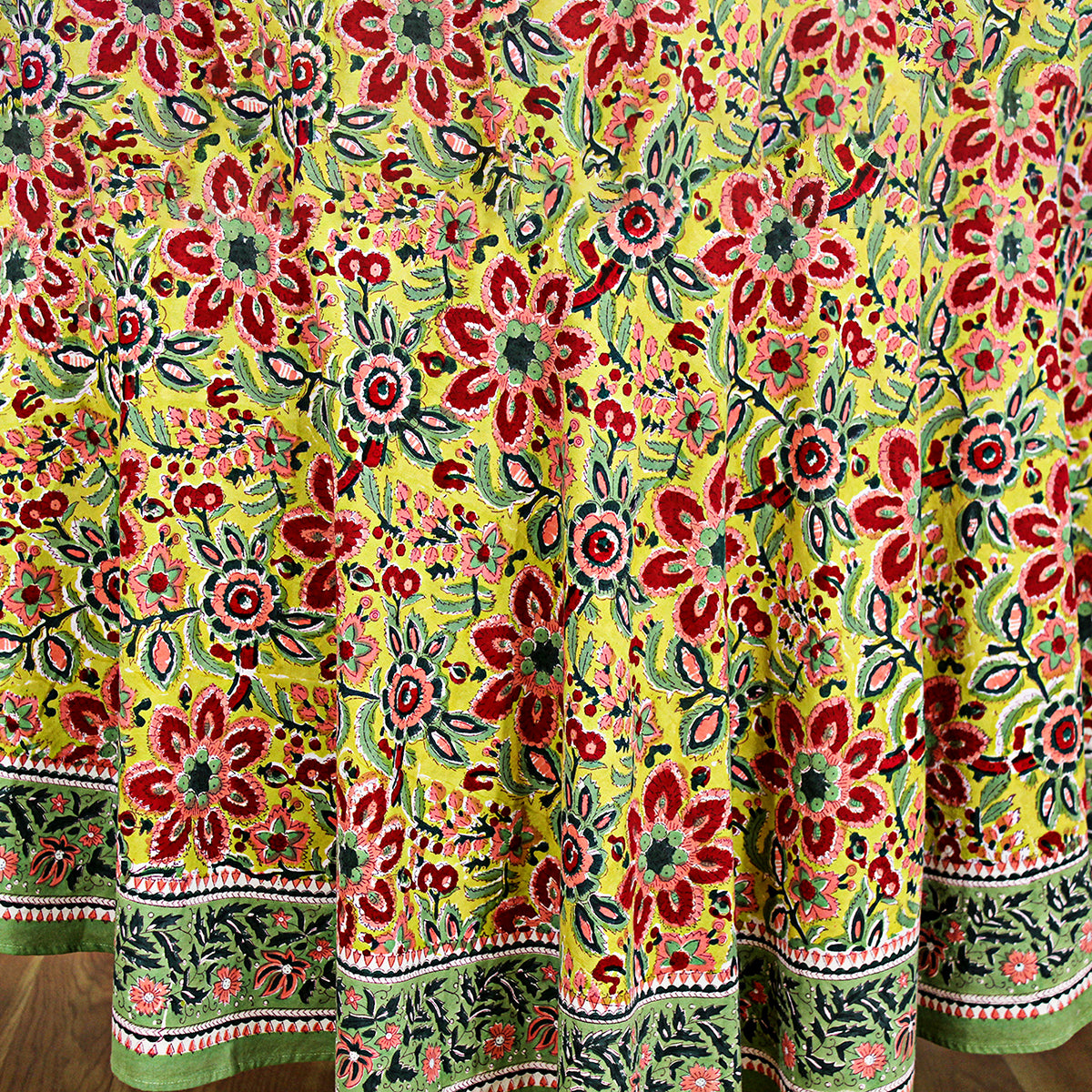 Hand Block Printed Floral Round Cotton Tablecloth - My Store