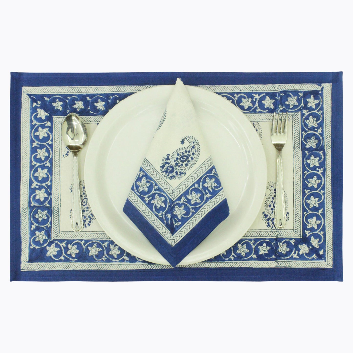 Handmade Block Printed Set Of 4 Blue and White Napkins - My Store