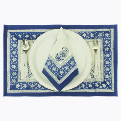 Handmade Block Printed Set Of 4 Blue and White Napkins - My Store