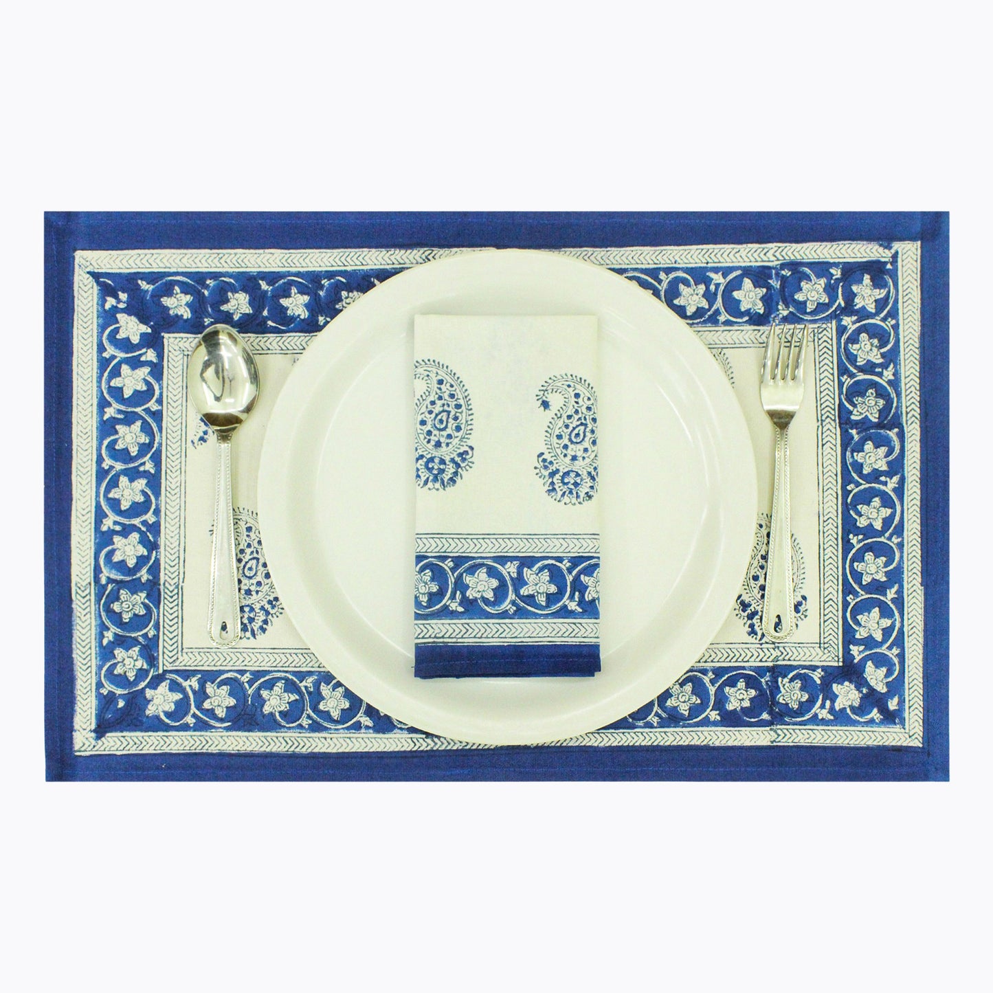 Handmade Block Printed Set Of 4 Blue and White Napkins - My Store