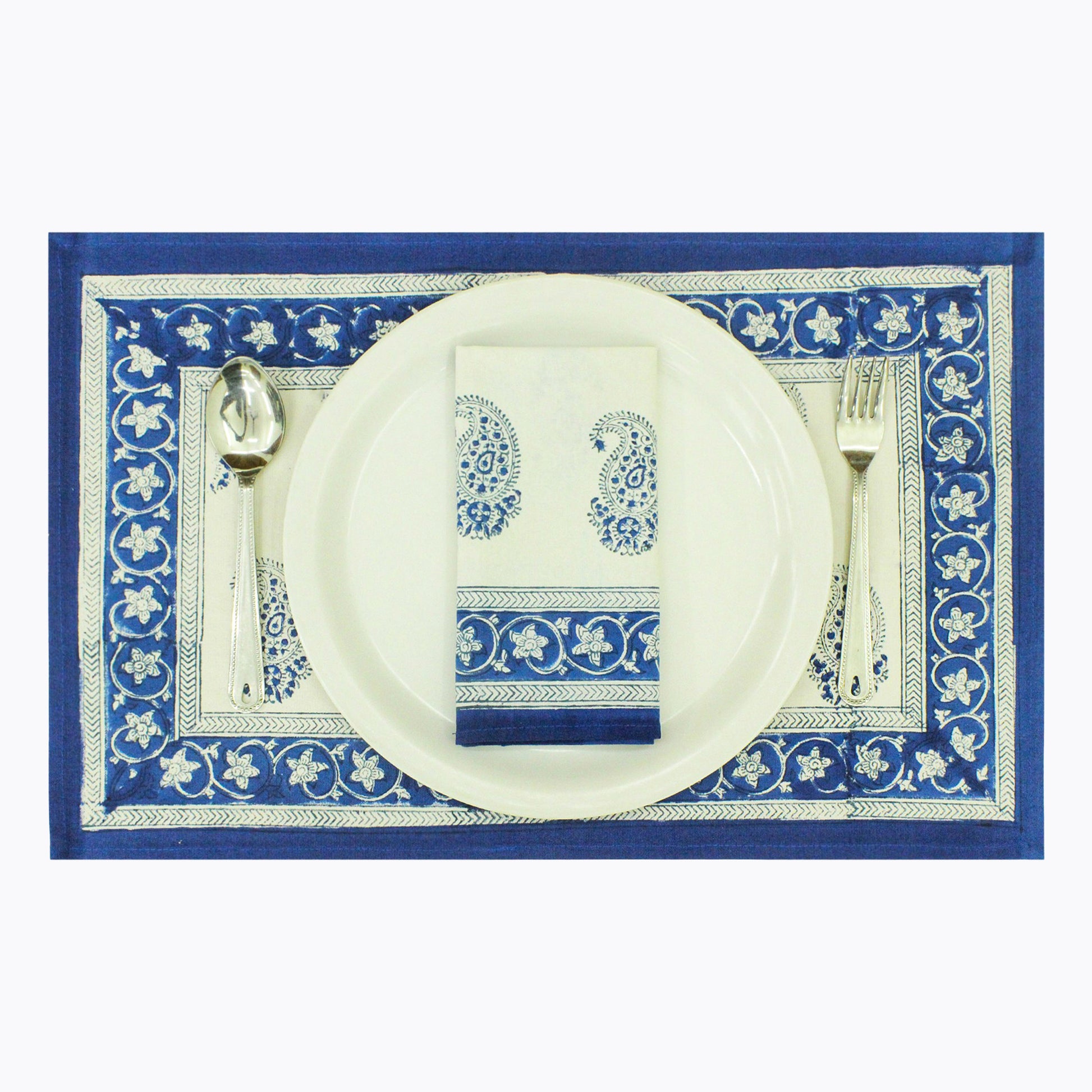 Handmade Block Printed Set Of 4 Blue and White Napkins - My Store