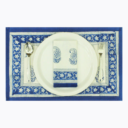 Handmade Block Printed Set Of 4 Blue and White Napkins - My Store