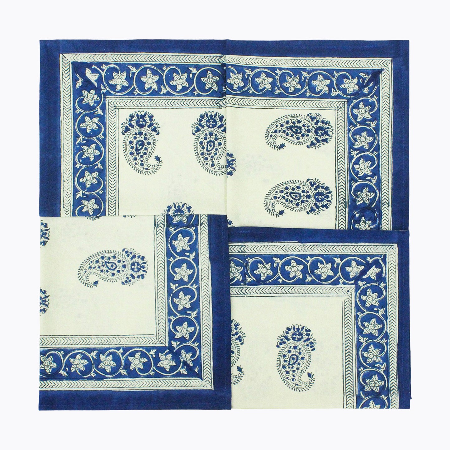 Handmade Block Printed Set Of 4 Blue and White Napkins - My Store