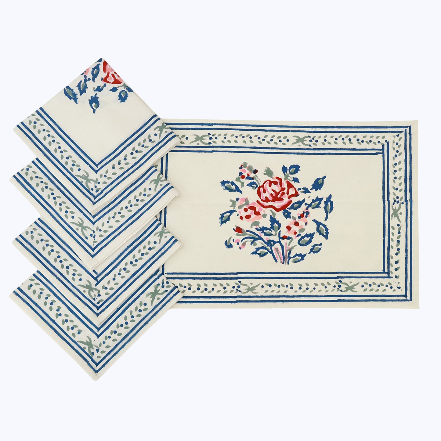 White and Blue Hand Block Printed Napkins Set Of 4 - My Store