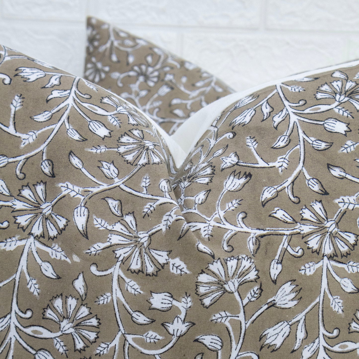 Brown Floral Block Print Cushion Cover | Handcrafted Cotton Throw Pillow Cover