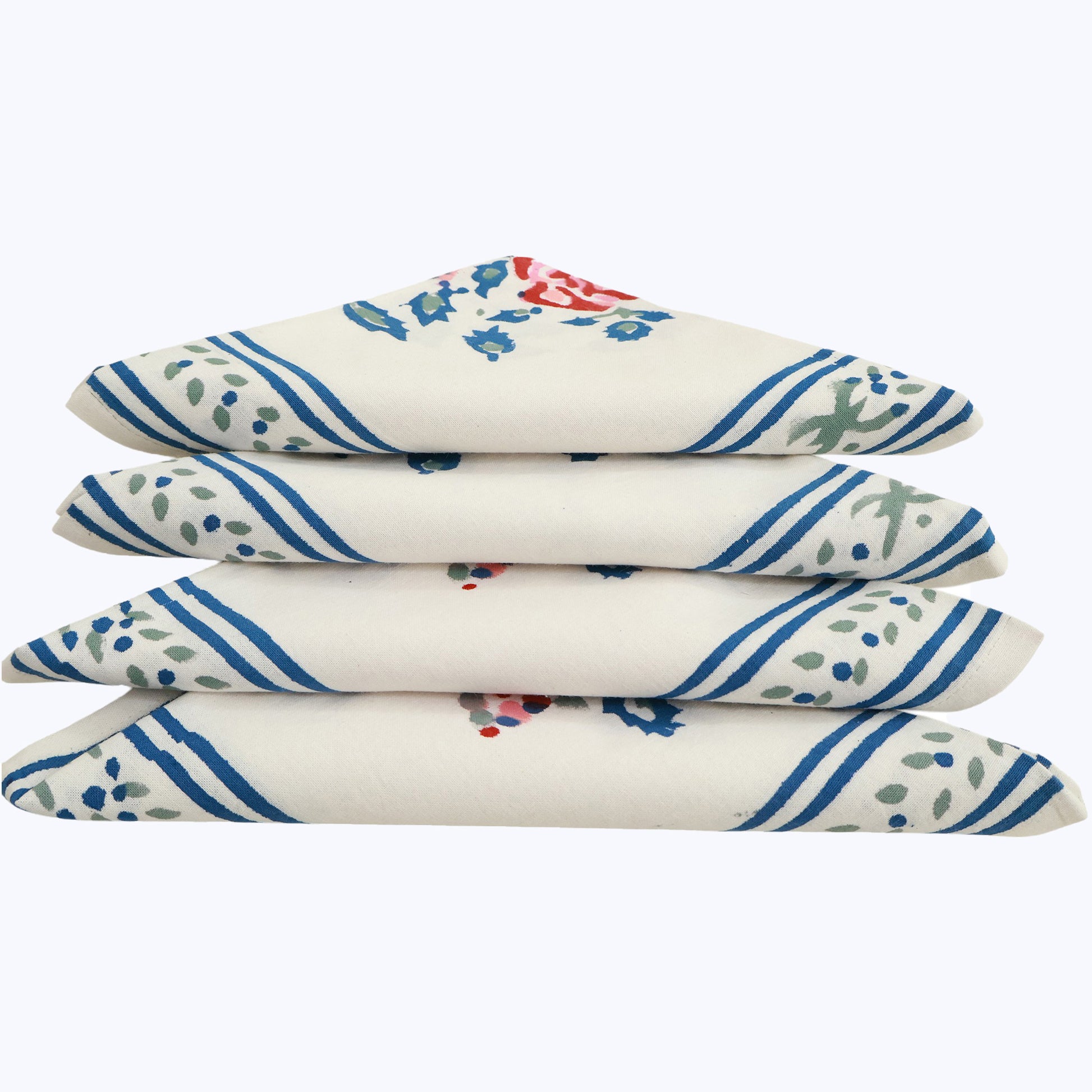 White and Blue Hand Block Printed Napkins Set Of 4 - My Store